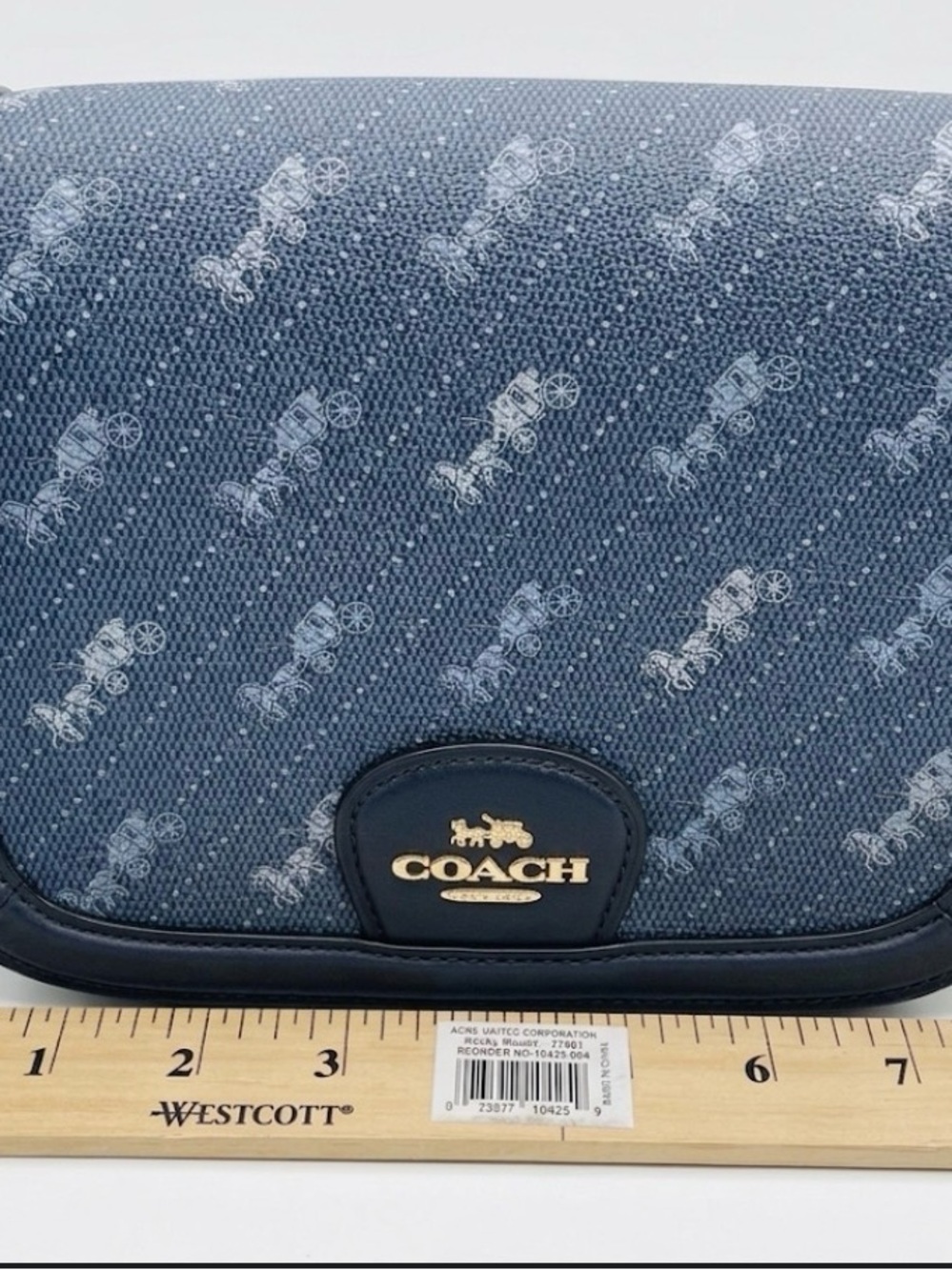 Coach Saddle Bag In Horse And Carriage Print Crossbody Blue Canvas Leather Trim - Picture 7 of 8